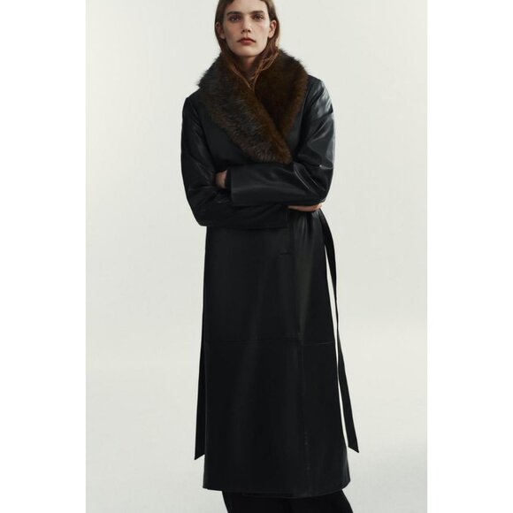 ZARA FAUX LEATHER COAT WITH DETACHABLE COLLAR - Picture 3 of 11